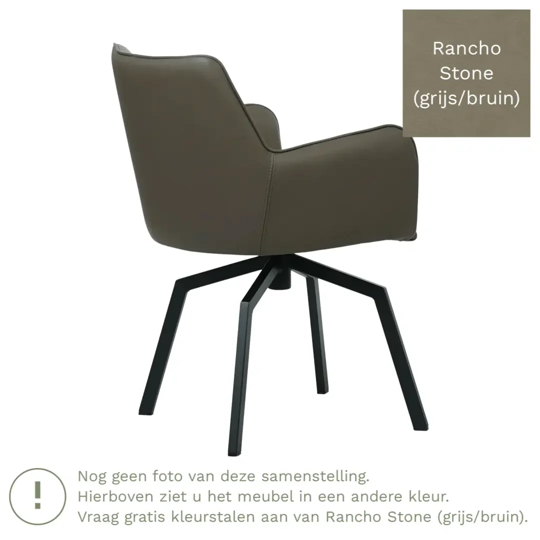 afbeelding van Leren draaibare eetkamerstoel Jazz - Rancho Stone (grijs/bruin) - Spinpoot staal vierkant zwart