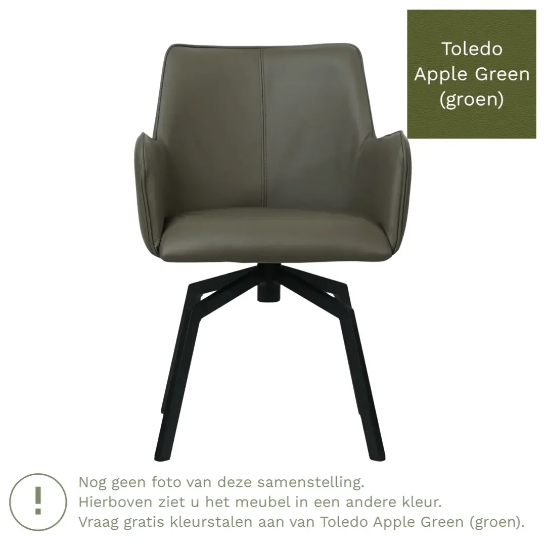 afbeelding van Leren draaibare eetkamerstoel Jazz - Toledo Apple Green (groen) - Spinpoot staal vierkant zwart