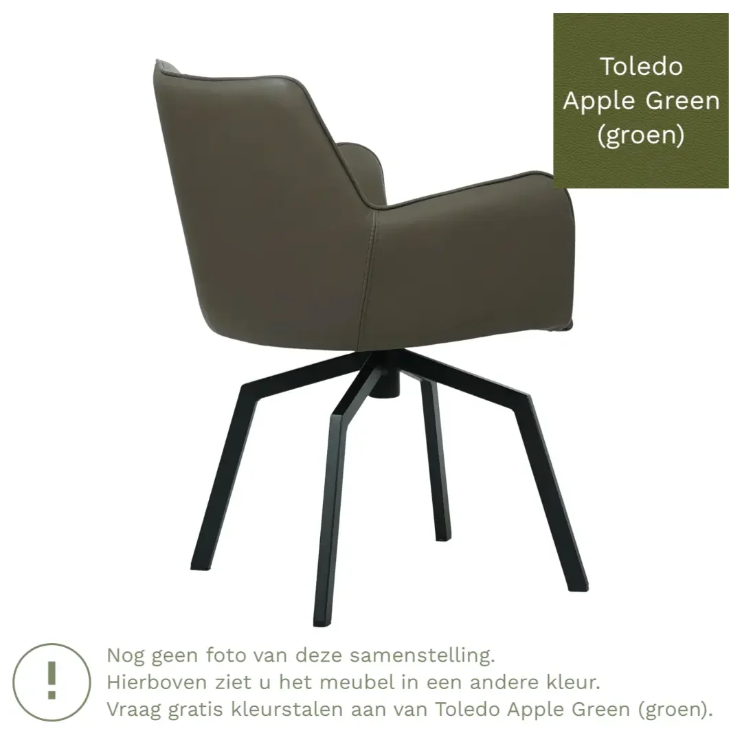 afbeelding van Leren draaibare eetkamerstoel Jazz - Toledo Apple Green (groen) - Spinpoot staal vierkant zwart