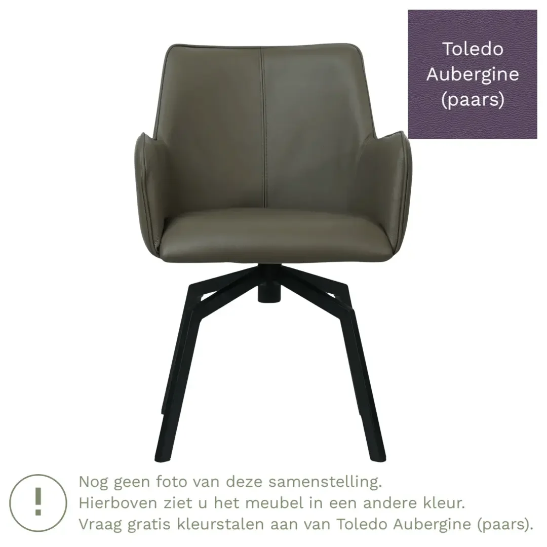 afbeelding van Leren draaibare eetkamerstoel Jazz - Toledo Aubergine (paars) - Spinpoot staal vierkant zwart