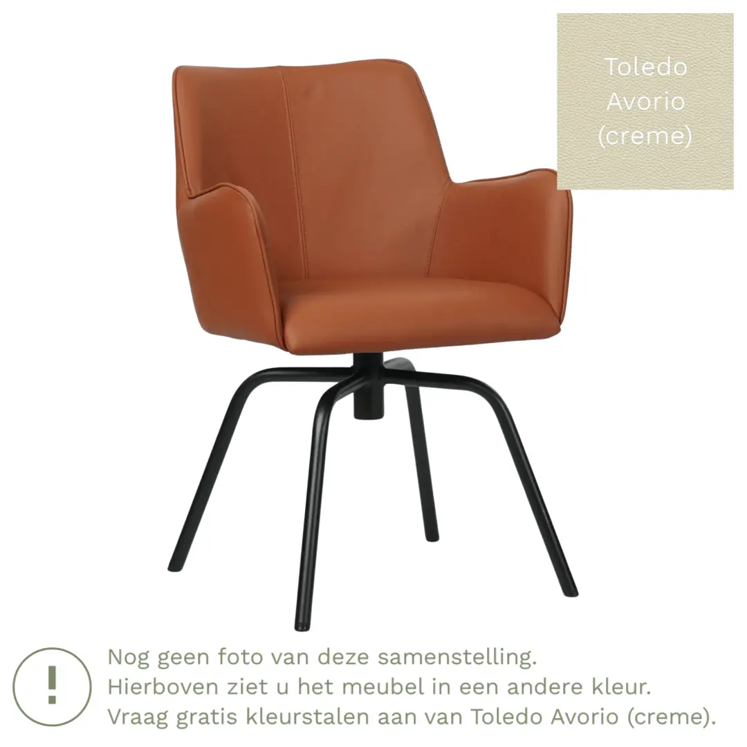 afbeelding van Leren draaibare eetkamerstoel Jazz - Toledo Avorio (crème) - Spinpoot staal rond zwart