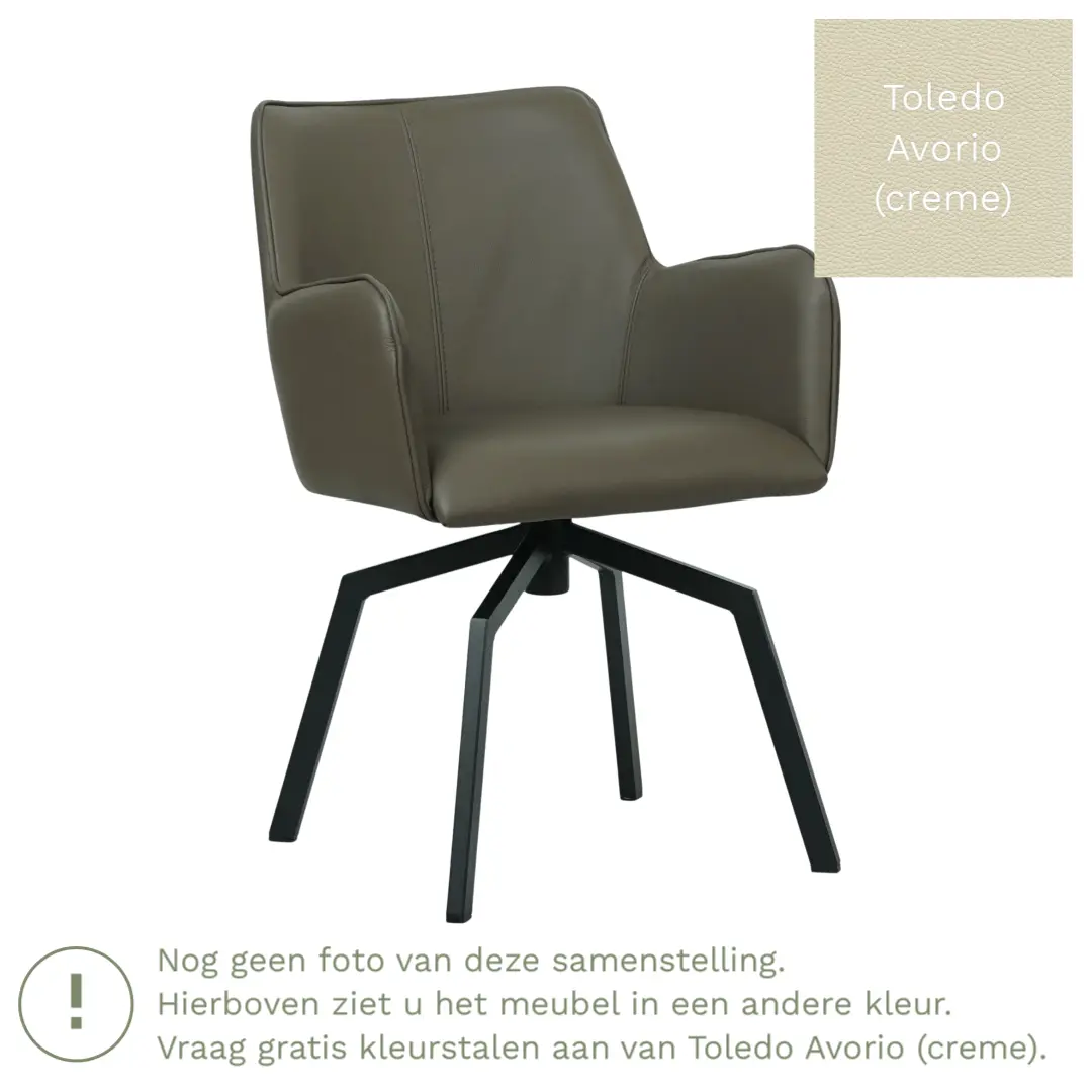 afbeelding van Leren draaibare eetkamerstoel Jazz - Toledo Avorio (crème) - Spinpoot staal vierkant zwart