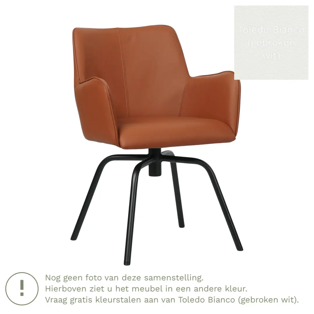 afbeelding van Leren draaibare eetkamerstoel Jazz - Toledo Bianco (gebroken wit) - Spinpoot staal rond zwart