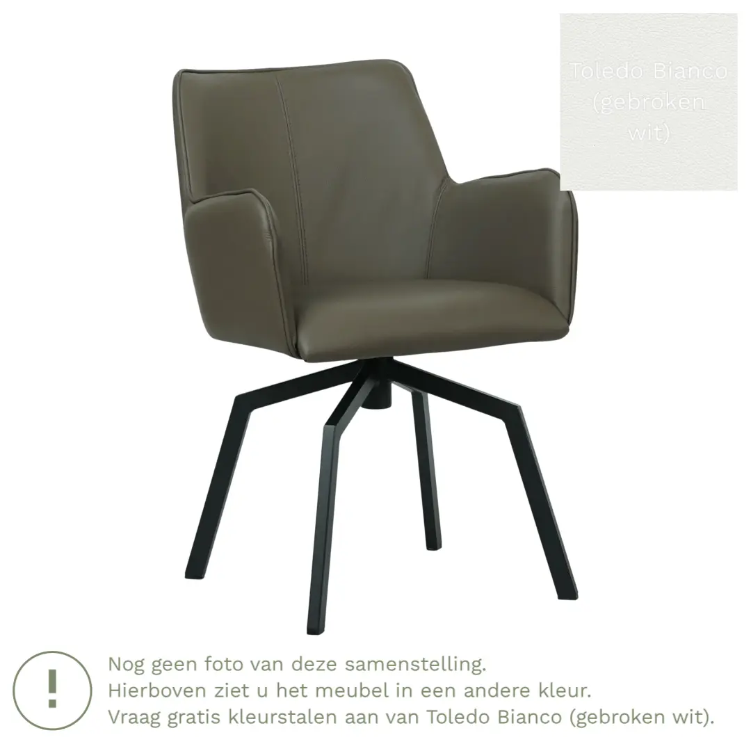 afbeelding van Leren draaibare eetkamerstoel Jazz - Toledo Bianco (gebroken wit) - Spinpoot staal vierkant zwart