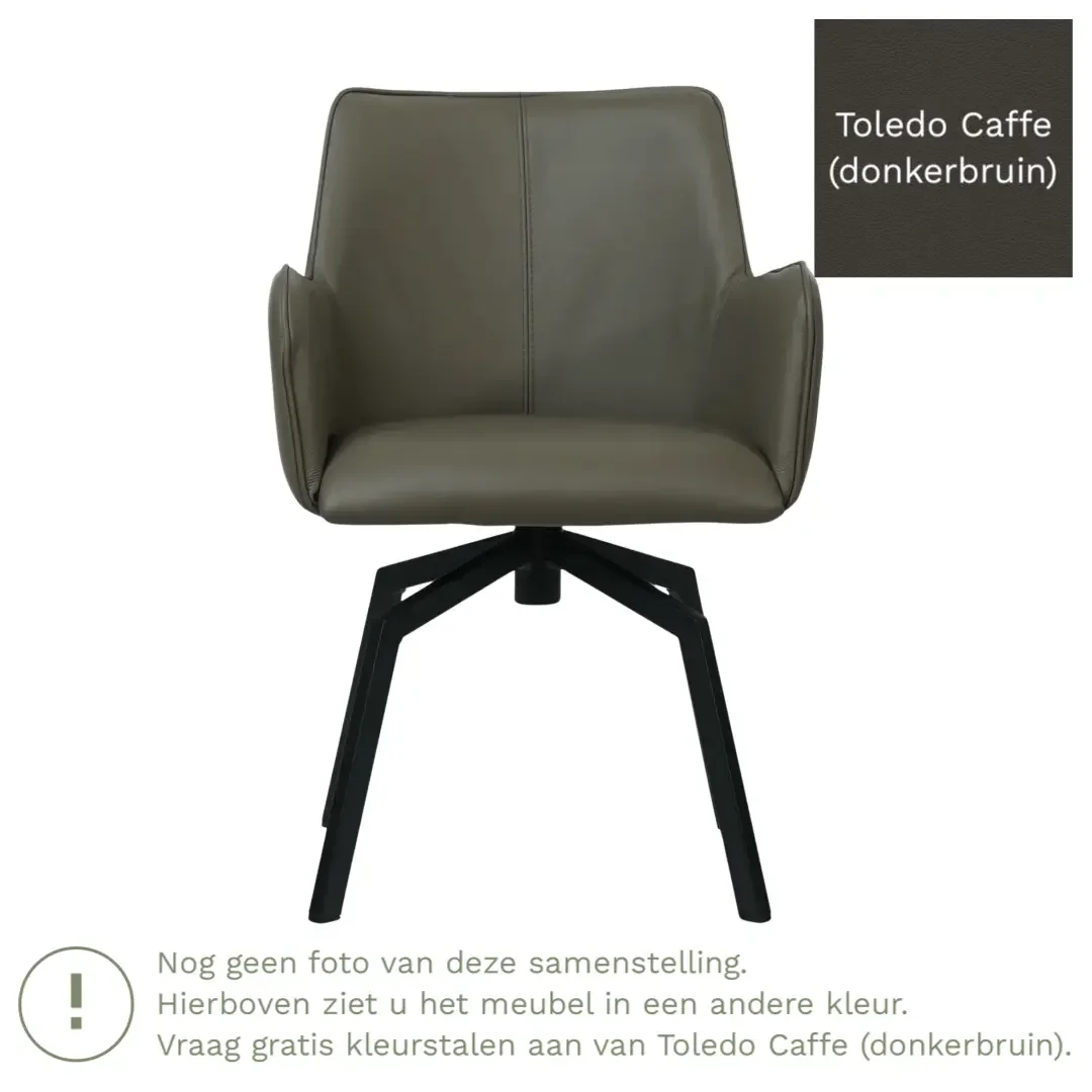 afbeelding van Leren draaibare eetkamerstoel Jazz - Toledo Caffe (donkerbruin) - Spinpoot staal vierkant zwart
