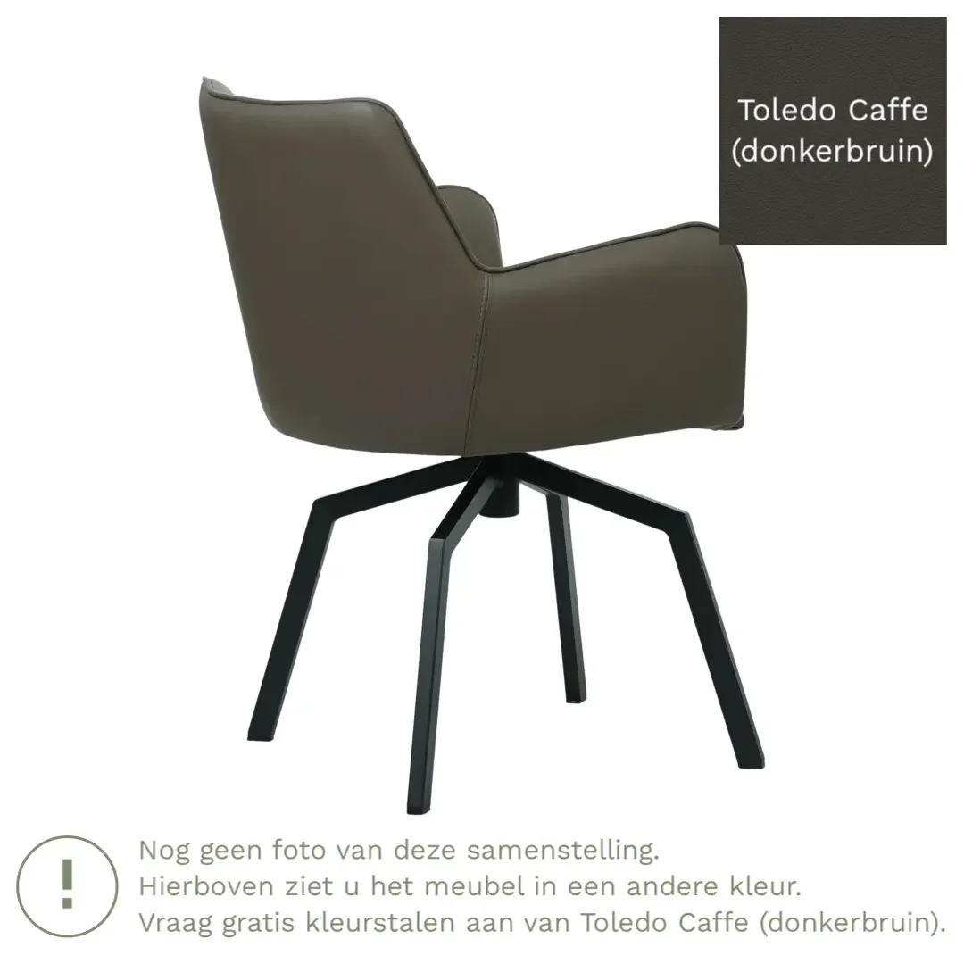 afbeelding van Leren draaibare eetkamerstoel Jazz - Toledo Caffe (donkerbruin) - Spinpoot staal vierkant zwart