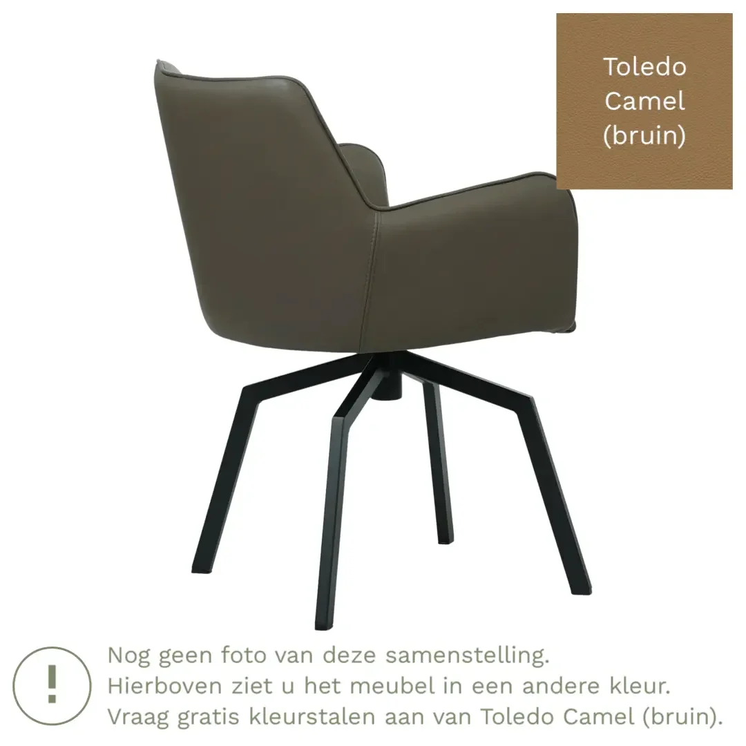 afbeelding van Leren draaibare eetkamerstoel Jazz - Toledo Camel (bruin) - Spinpoot staal vierkant zwart