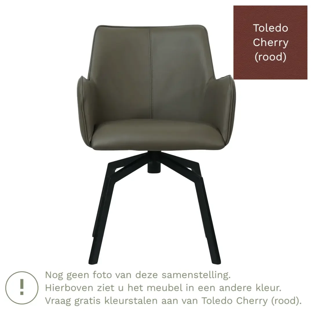 afbeelding van Leren draaibare eetkamerstoel Jazz - Toledo Cherry (rood) - Spinpoot staal vierkant zwart
