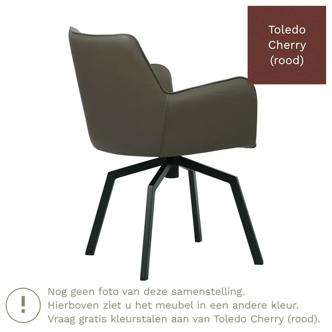 afbeelding van Leren draaibare eetkamerstoel Jazz - Toledo Cherry (rood) - Spinpoot staal vierkant zwart