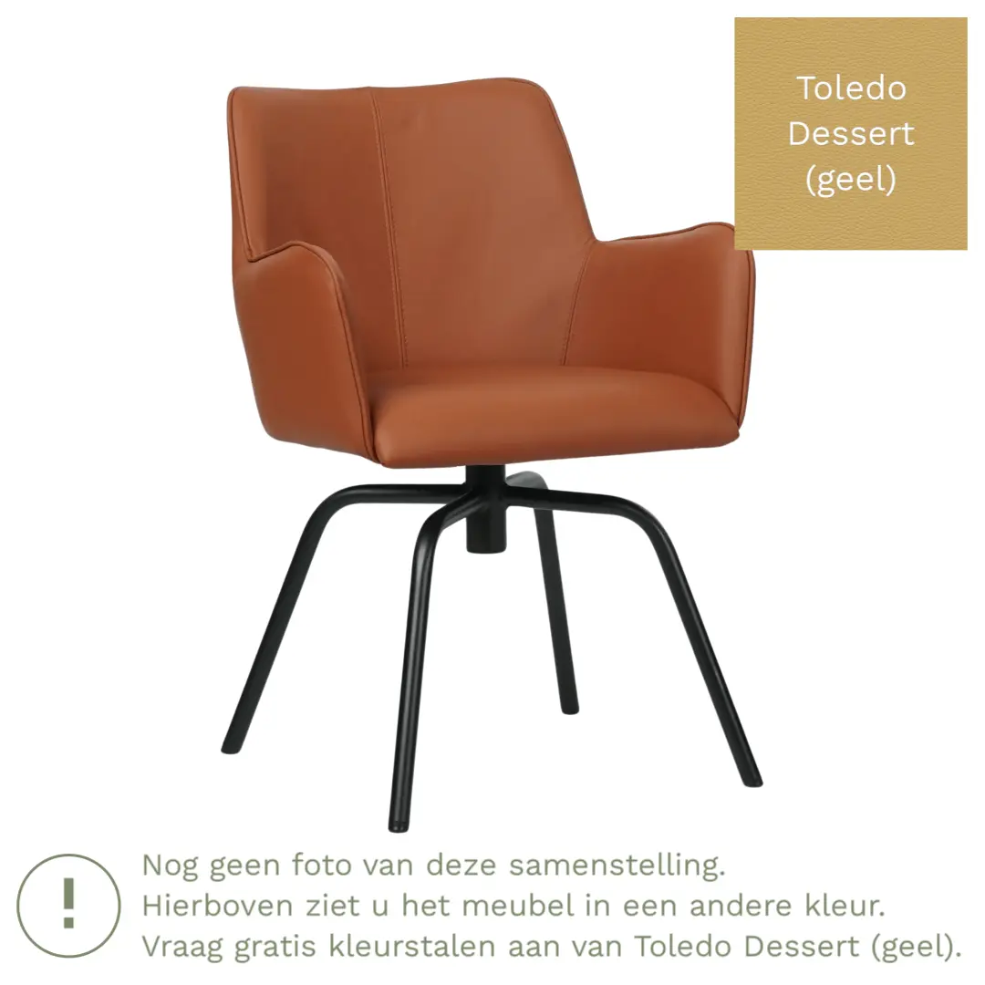 afbeelding van Leren draaibare eetkamerstoel Jazz - Toledo Dessert (geel) - Spinpoot staal rond zwart
