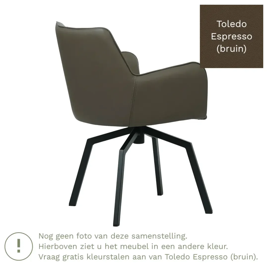 afbeelding van Leren draaibare eetkamerstoel Jazz - Toledo Espresso (bruin) - Spinpoot staal vierkant zwart