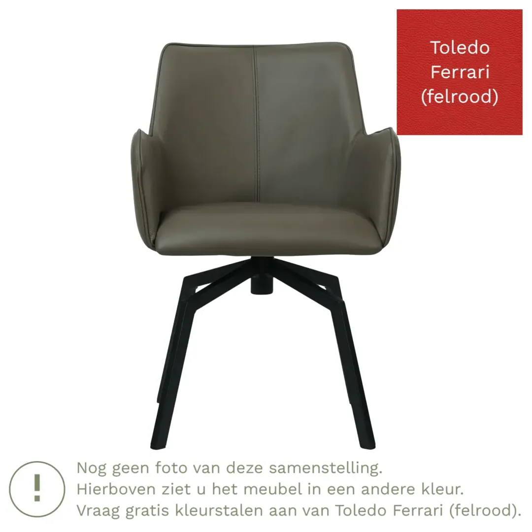 afbeelding van Leren draaibare eetkamerstoel Jazz - Toledo Ferrari (felrood) - Spinpoot staal vierkant zwart