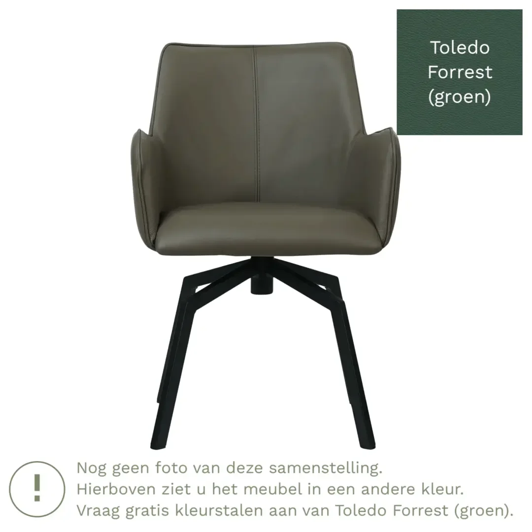 afbeelding van Leren draaibare eetkamerstoel Jazz - Toledo Forrest (groen) - Spinpoot staal vierkant zwart