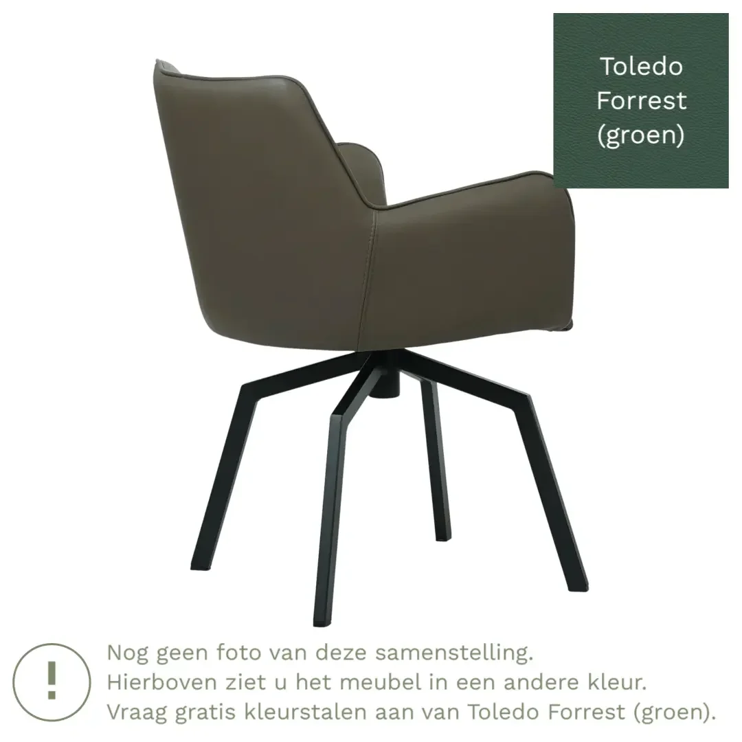 afbeelding van Leren draaibare eetkamerstoel Jazz - Toledo Forrest (groen) - Spinpoot staal vierkant zwart