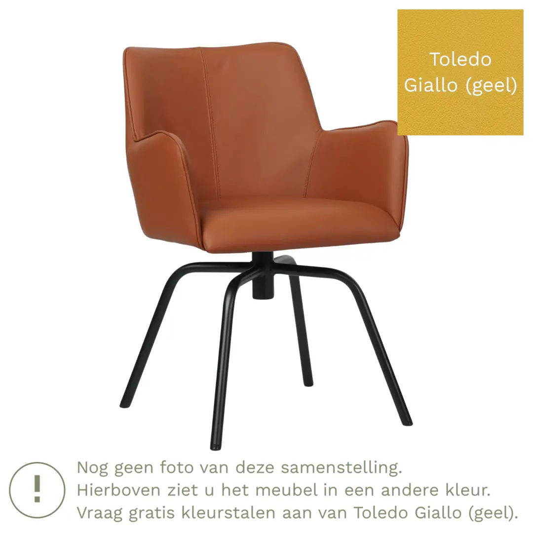 afbeelding van Leren draaibare eetkamerstoel Jazz - Toledo Giallo (geel) - Spinpoot staal rond zwart