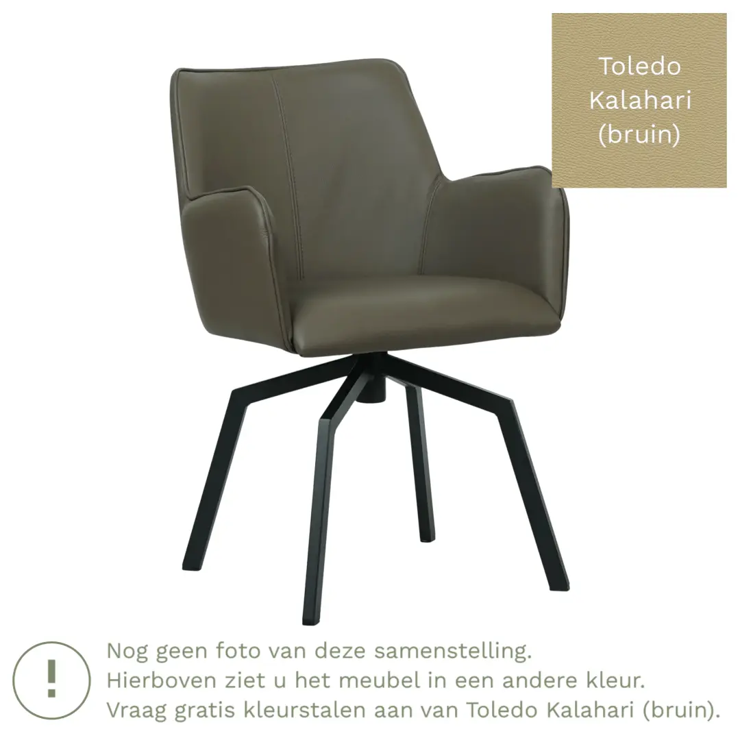 afbeelding van Leren draaibare eetkamerstoel Jazz - Toledo Kalahari (bruin) - Spinpoot staal vierkant zwart