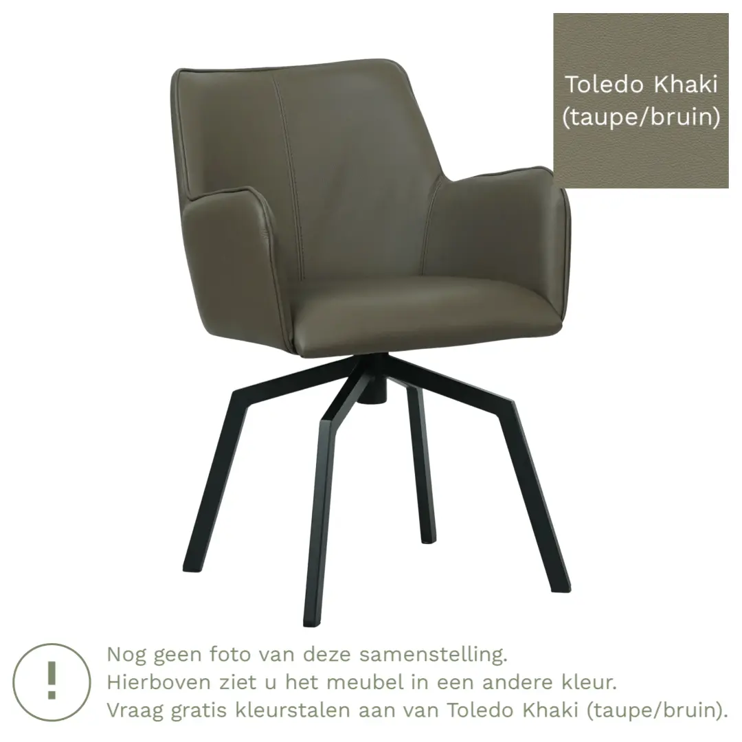 afbeelding van Leren draaibare eetkamerstoel Jazz - Toledo Khaki (taupe/bruin) - Spinpoot staal vierkant zwart