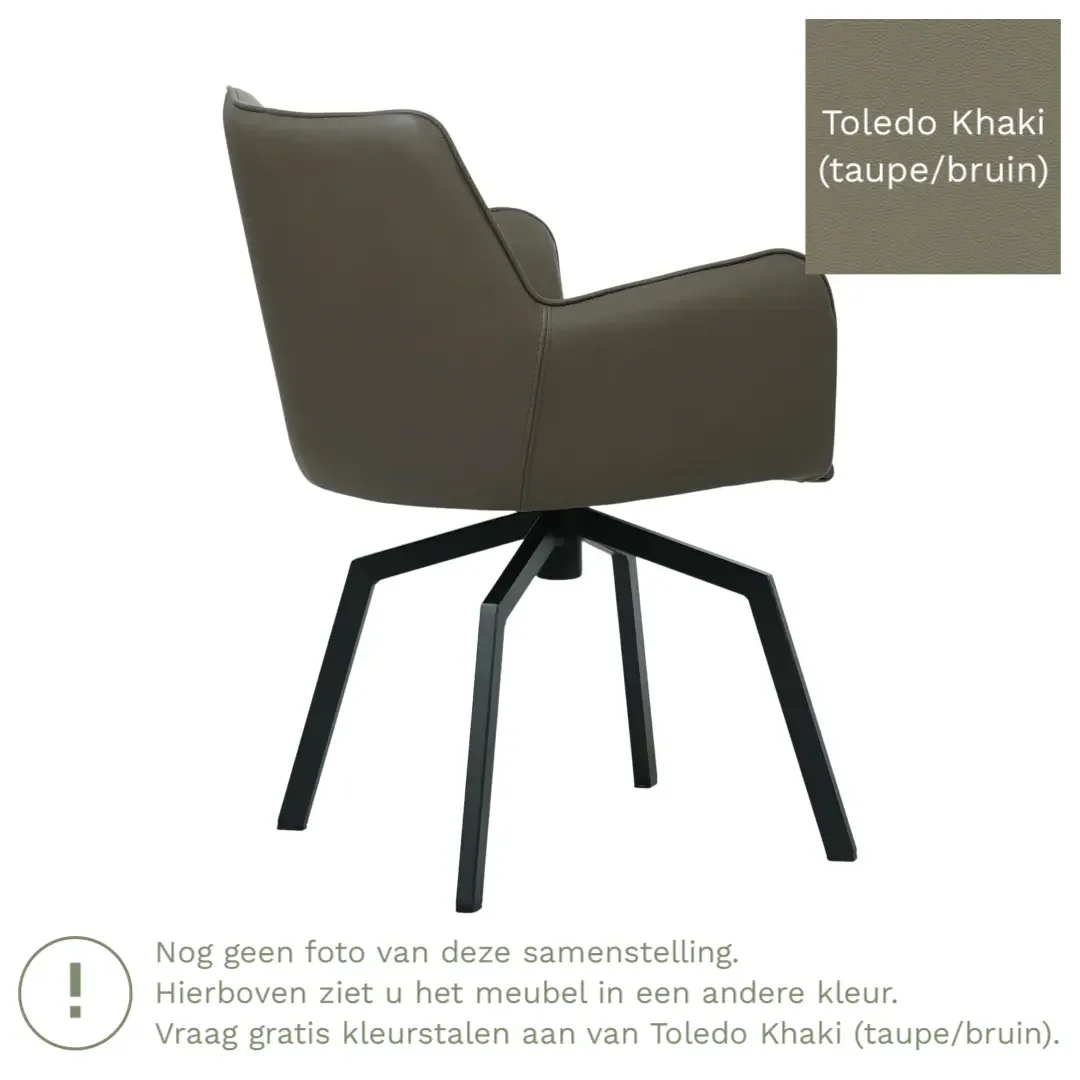 afbeelding van Leren draaibare eetkamerstoel Jazz - Toledo Khaki (taupe/bruin) - Spinpoot staal vierkant zwart