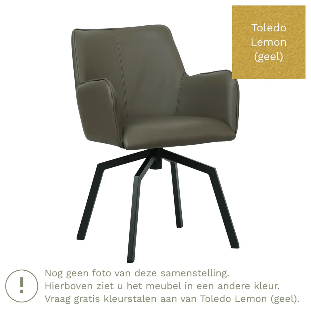afbeelding van Leren draaibare eetkamerstoel Jazz - Toledo Lemon (geel) - Spinpoot staal vierkant zwart