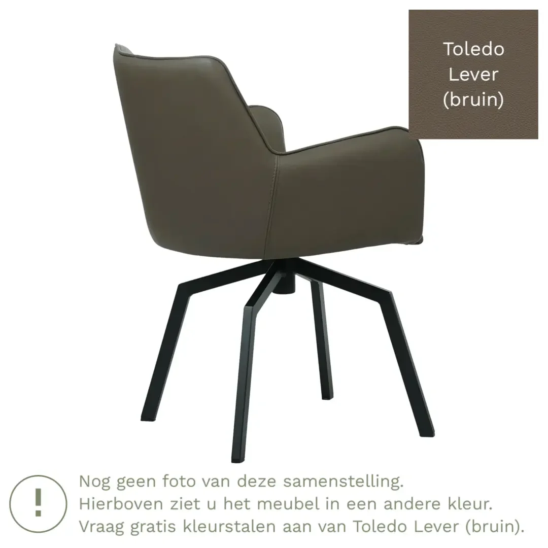 afbeelding van Leren draaibare eetkamerstoel Jazz - Toledo Lever (bruin) - Spinpoot staal vierkant zwart