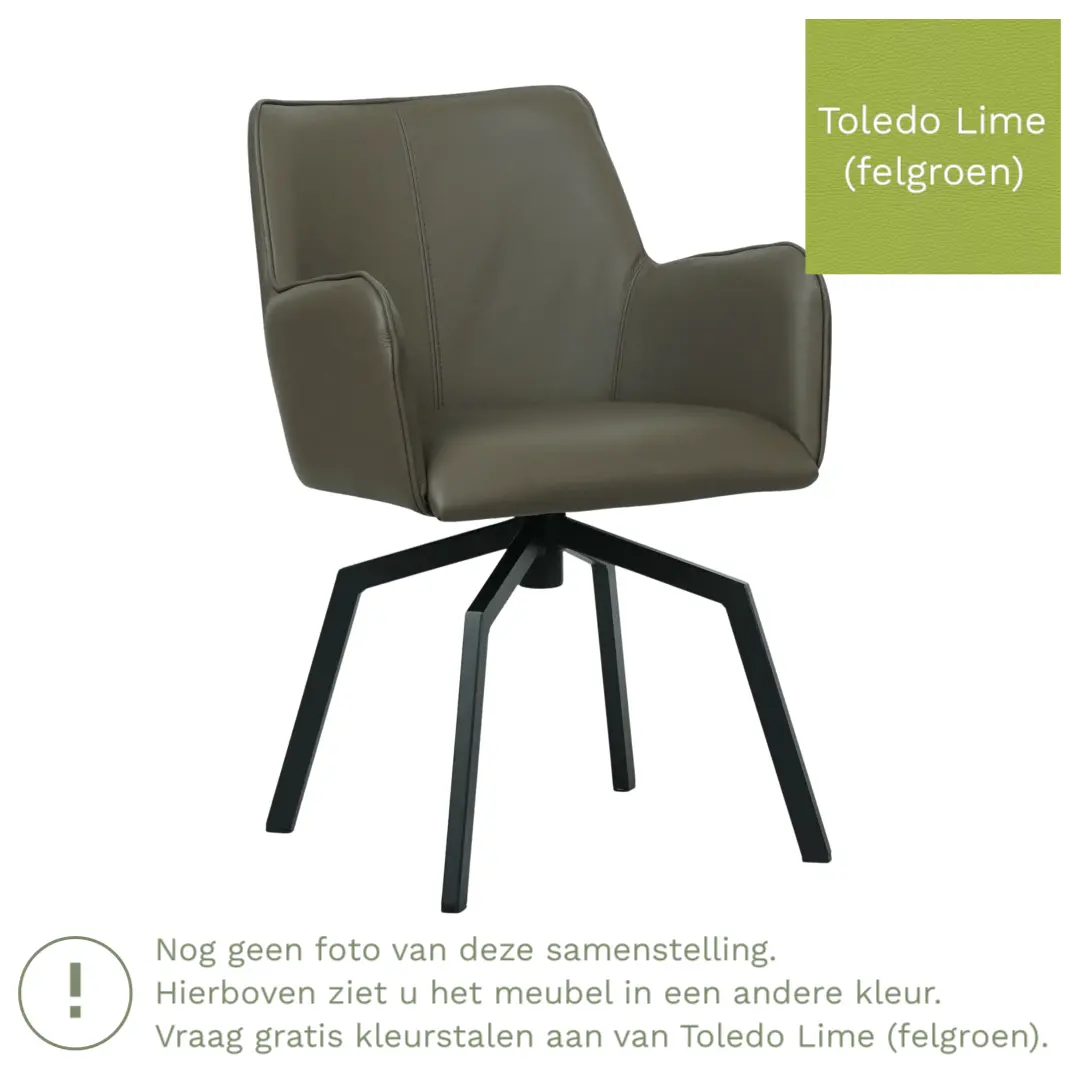 afbeelding van Leren draaibare eetkamerstoel Jazz - Toledo Lime (felgroen) - Spinpoot staal vierkant zwart