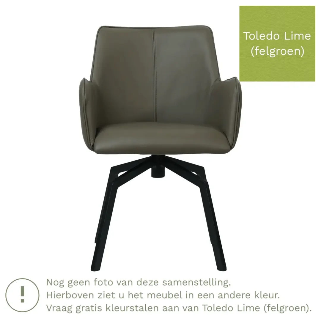 afbeelding van Leren draaibare eetkamerstoel Jazz - Toledo Lime (felgroen) - Spinpoot staal vierkant zwart