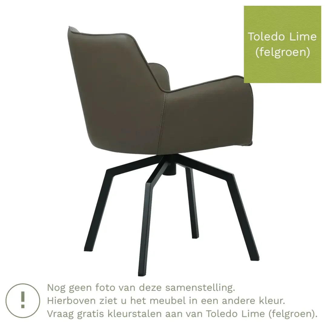 afbeelding van Leren draaibare eetkamerstoel Jazz - Toledo Lime (felgroen) - Spinpoot staal vierkant zwart