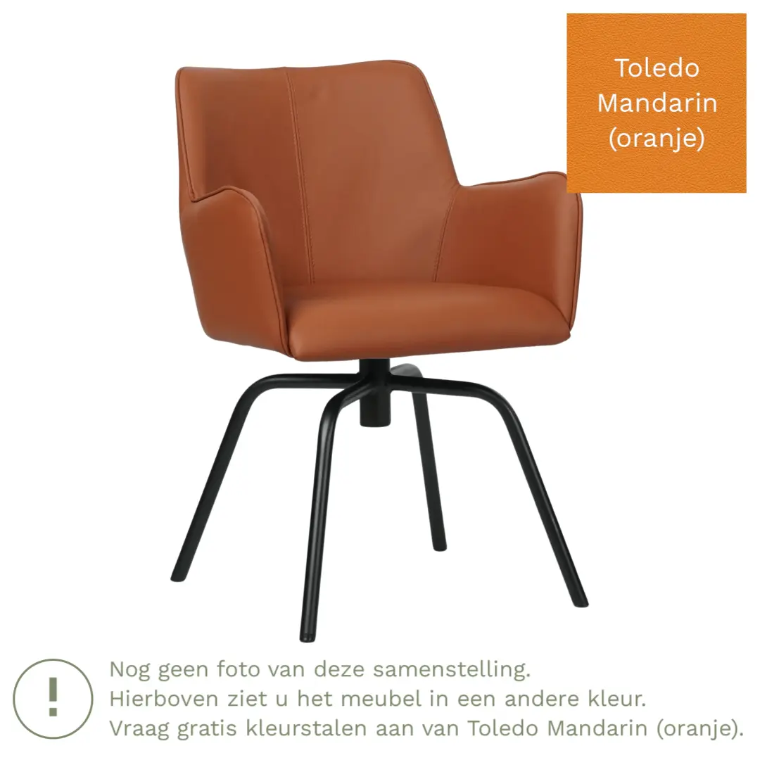 afbeelding van Leren draaibare eetkamerstoel Jazz - Toledo Mandarin (oranje) - Spinpoot staal rond zwart