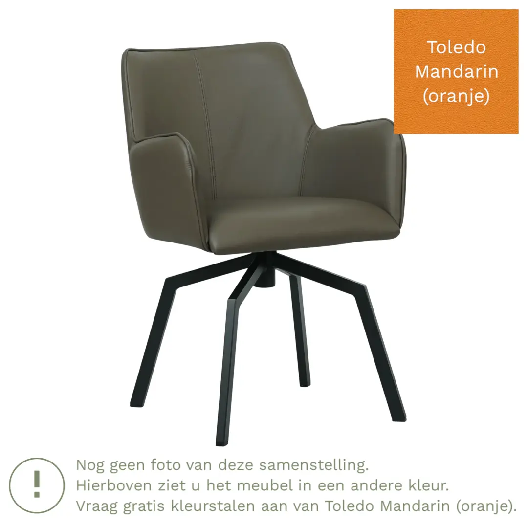 afbeelding van Leren draaibare eetkamerstoel Jazz - Toledo Mandarin (oranje) - Spinpoot staal vierkant zwart