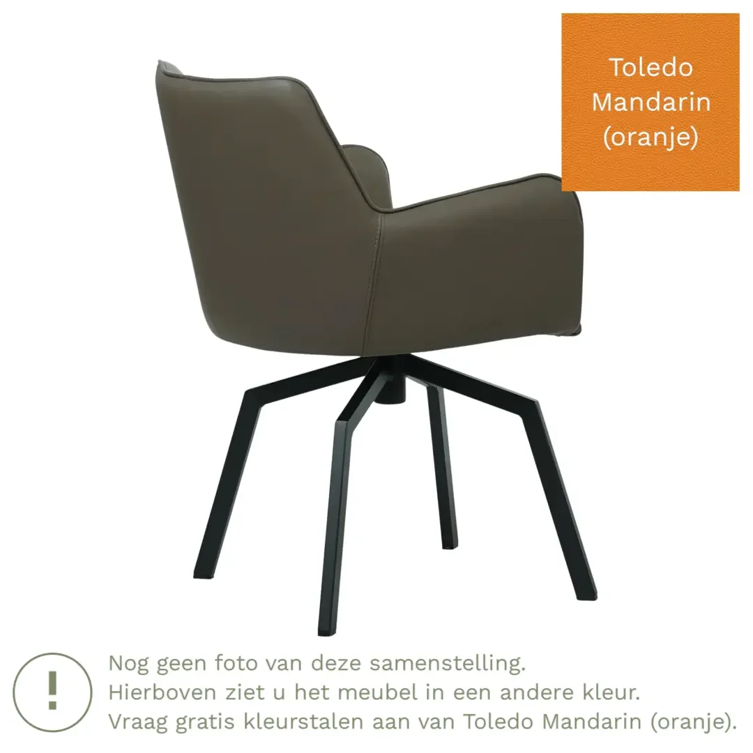 afbeelding van Leren draaibare eetkamerstoel Jazz - Toledo Mandarin (oranje) - Spinpoot staal vierkant zwart
