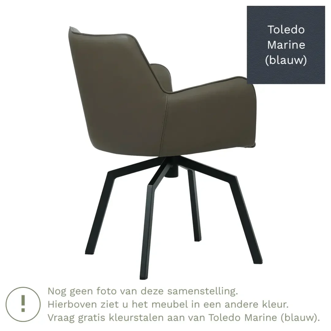 afbeelding van Leren draaibare eetkamerstoel Jazz - Toledo Marine (blauw) - Spinpoot staal vierkant zwart