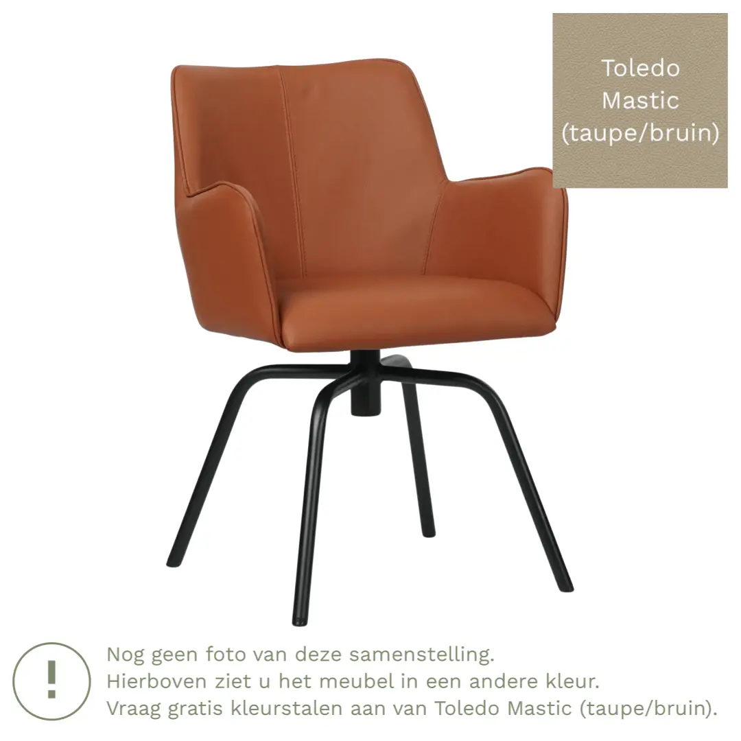 afbeelding van Leren draaibare eetkamerstoel Jazz - Toledo Mastic (taupe/bruin) - Spinpoot staal rond zwart
