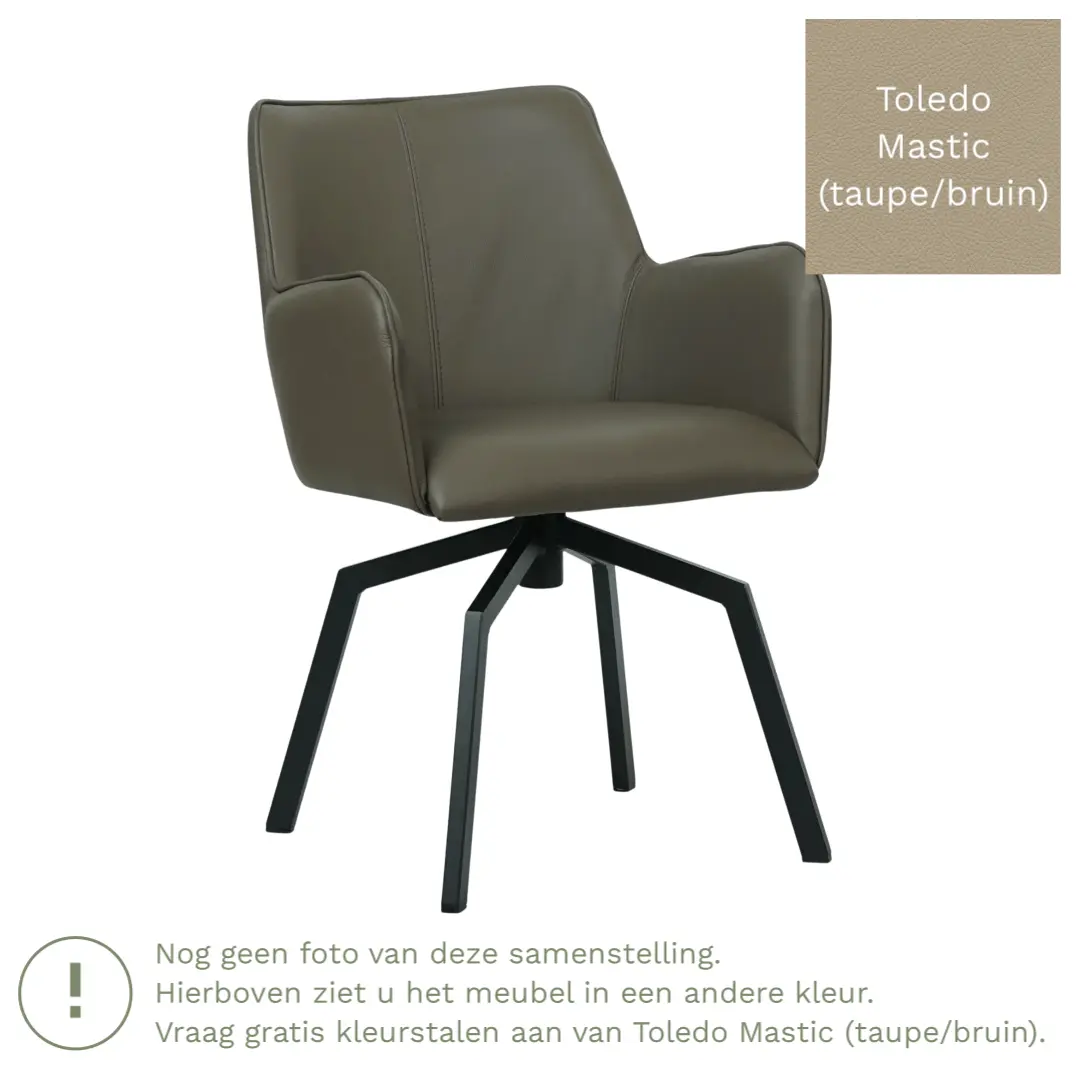 afbeelding van Leren draaibare eetkamerstoel Jazz - Toledo Mastic (taupe/bruin) - Spinpoot staal vierkant zwart
