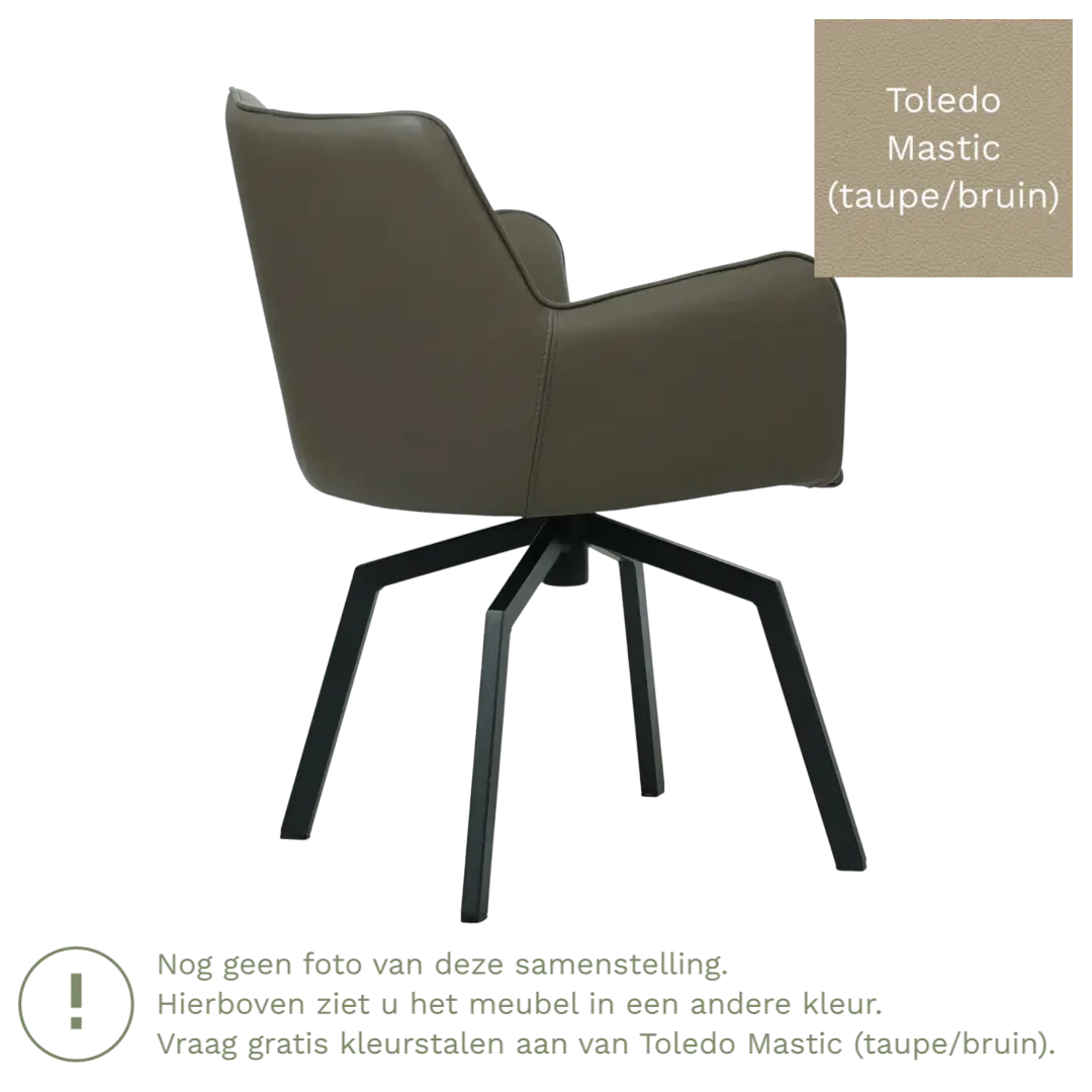 afbeelding van Leren draaibare eetkamerstoel Jazz - Toledo Mastic (taupe/bruin) - Spinpoot staal vierkant zwart