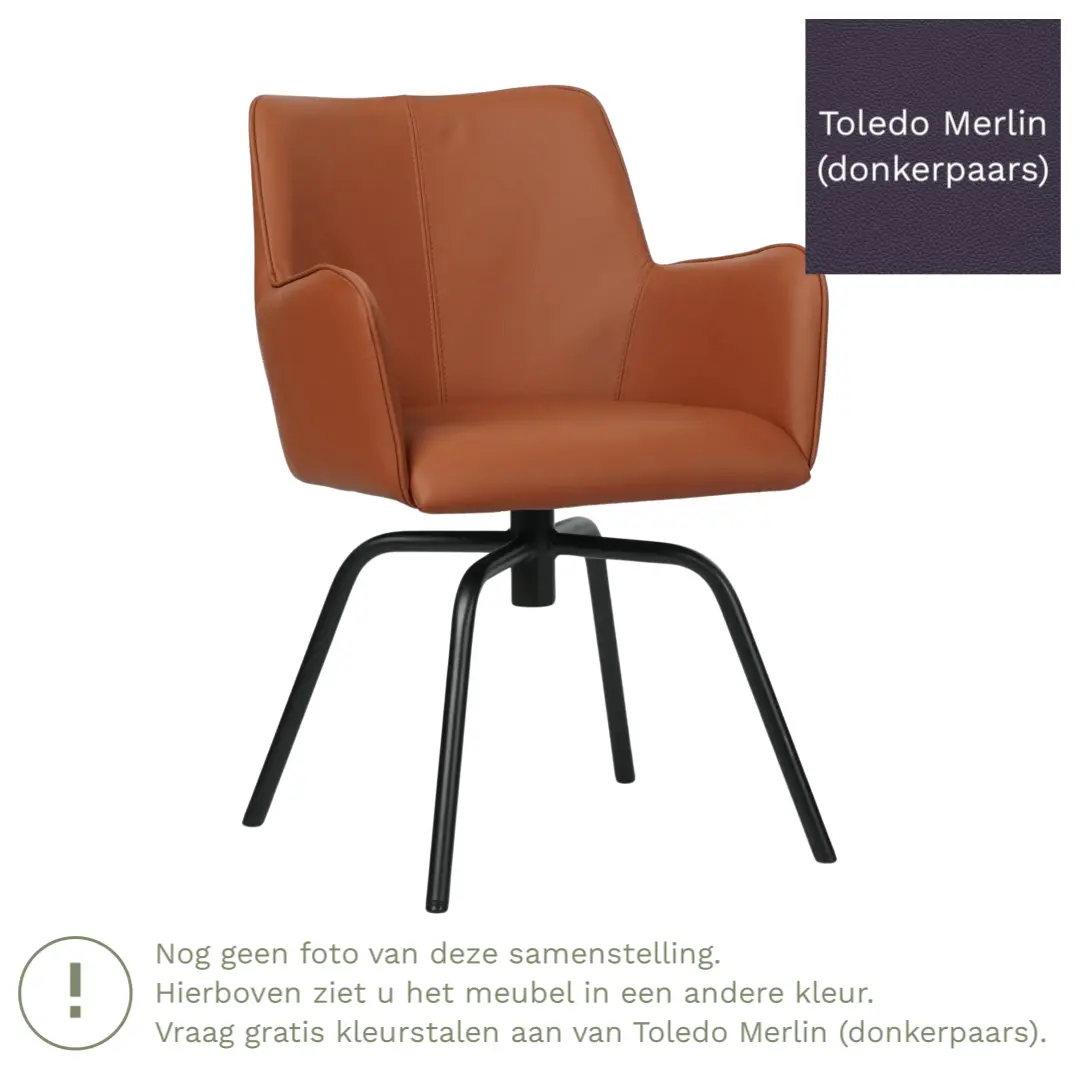 afbeelding van Leren draaibare eetkamerstoel Jazz - Toledo Merlin (donkerpaars) - Spinpoot staal rond zwart