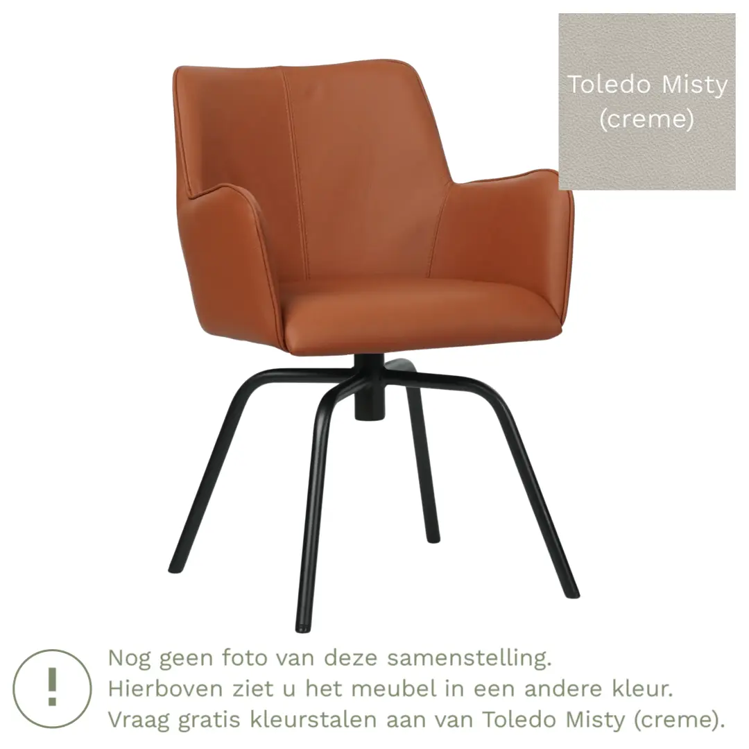 afbeelding van Leren draaibare eetkamerstoel Jazz - Toledo Misty (crème) - Spinpoot staal rond zwart