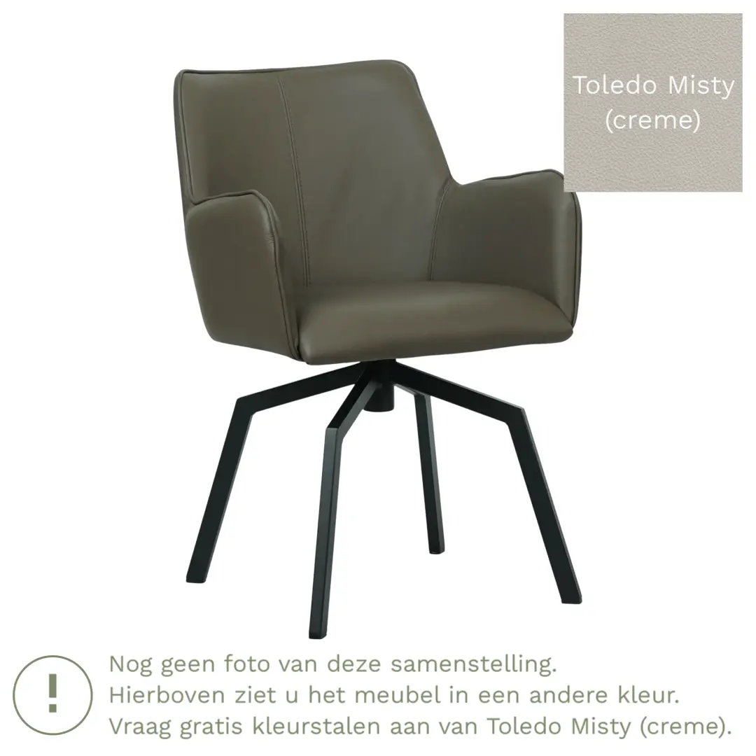 afbeelding van Leren draaibare eetkamerstoel Jazz - Toledo Misty (crème) - Spinpoot staal vierkant zwart