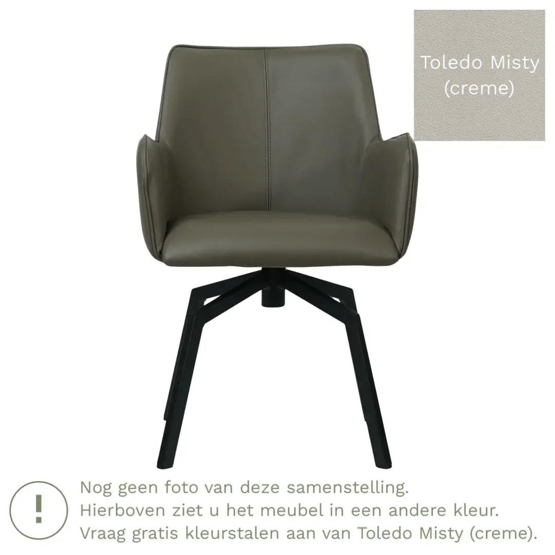 afbeelding van Leren draaibare eetkamerstoel Jazz - Toledo Misty (crème) - Spinpoot staal vierkant zwart