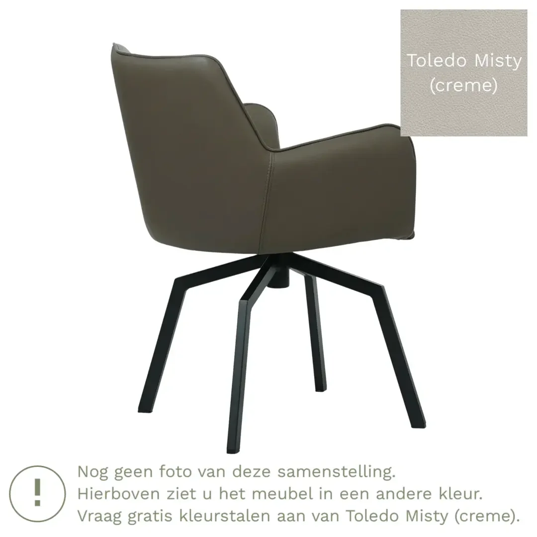 afbeelding van Leren draaibare eetkamerstoel Jazz - Toledo Misty (crème) - Spinpoot staal vierkant zwart