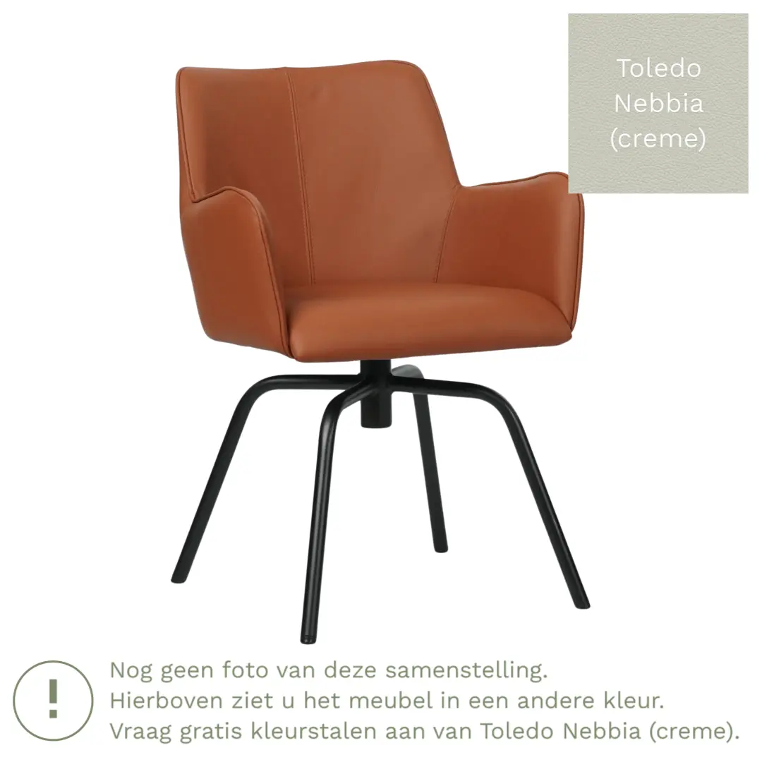 afbeelding van Leren draaibare eetkamerstoel Jazz - Toledo Nebbia (crème) - Spinpoot staal rond zwart