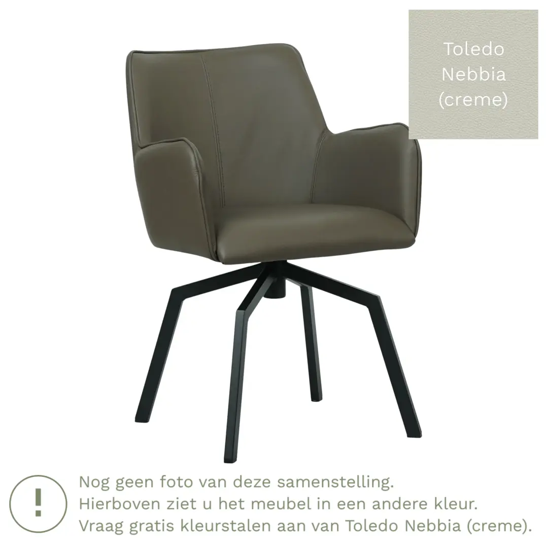 afbeelding van Leren draaibare eetkamerstoel Jazz - Toledo Nebbia (crème) - Spinpoot staal vierkant zwart