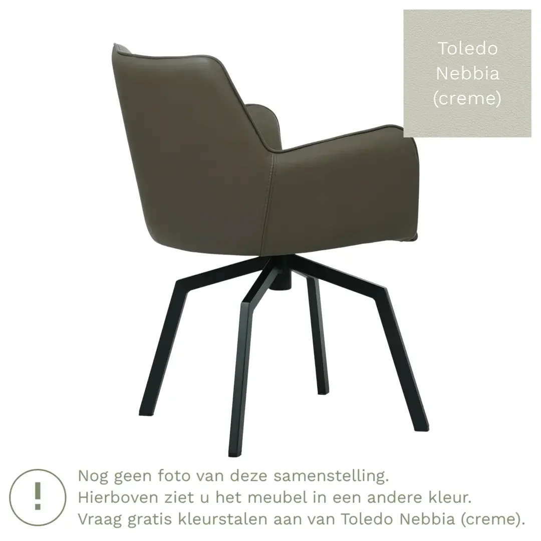afbeelding van Leren draaibare eetkamerstoel Jazz - Toledo Nebbia (crème) - Spinpoot staal vierkant zwart