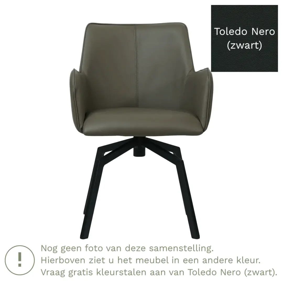 afbeelding van Leren draaibare eetkamerstoel Jazz - Toledo Nero (zwart) - Spinpoot staal vierkant zwart