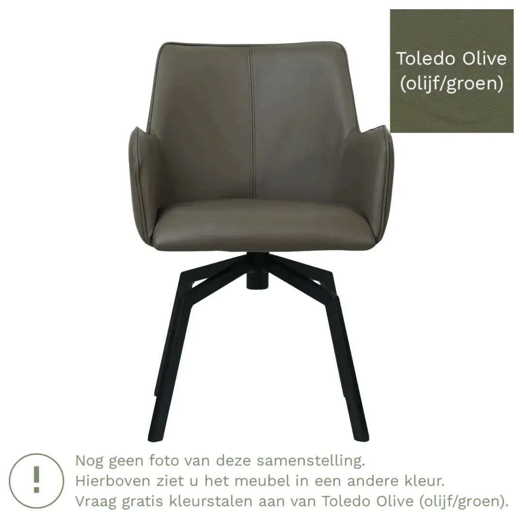 afbeelding van Leren draaibare eetkamerstoel Jazz - Toledo Olive (olijf/goen) - Spinpoot staal vierkant zwart