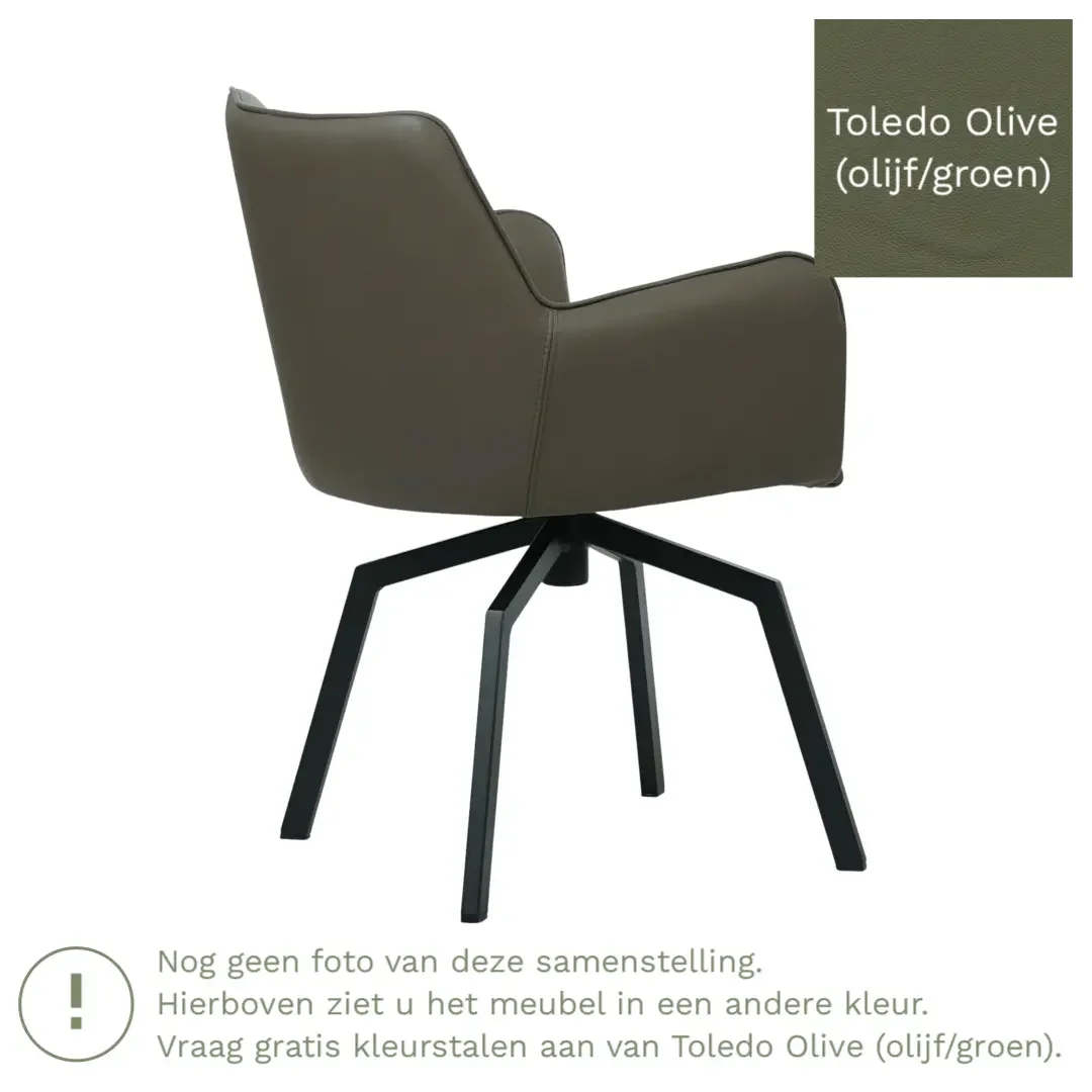 afbeelding van Leren draaibare eetkamerstoel Jazz - Toledo Olive (olijf/goen) - Spinpoot staal vierkant zwart