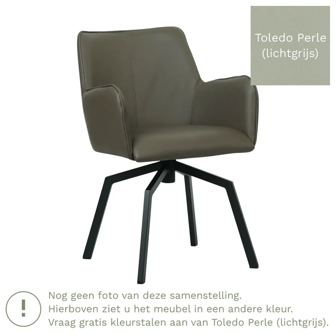 afbeelding van Leren draaibare eetkamerstoel Jazz - Toledo Perle (lichtgrijs) - Spinpoot staal vierkant zwart