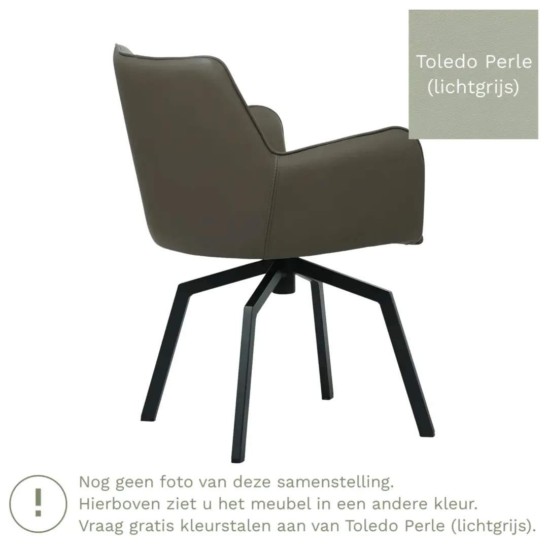 afbeelding van Leren draaibare eetkamerstoel Jazz - Toledo Perle (lichtgrijs) - Spinpoot staal vierkant zwart