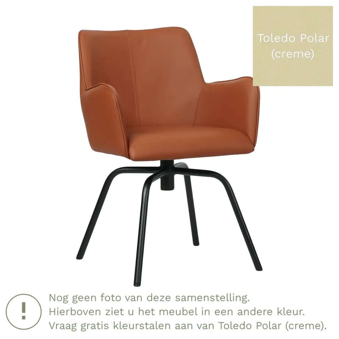 afbeelding van Leren draaibare eetkamerstoel Jazz - Toledo Polar (crème) - Spinpoot staal rond zwart