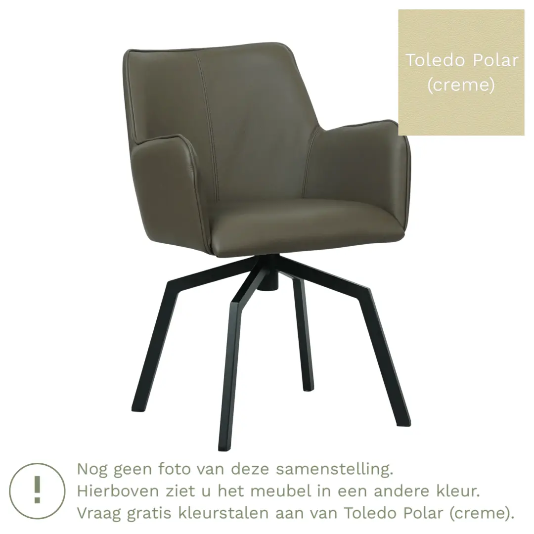 afbeelding van Leren draaibare eetkamerstoel Jazz - Toledo Polar (crème) - Spinpoot staal vierkant zwart