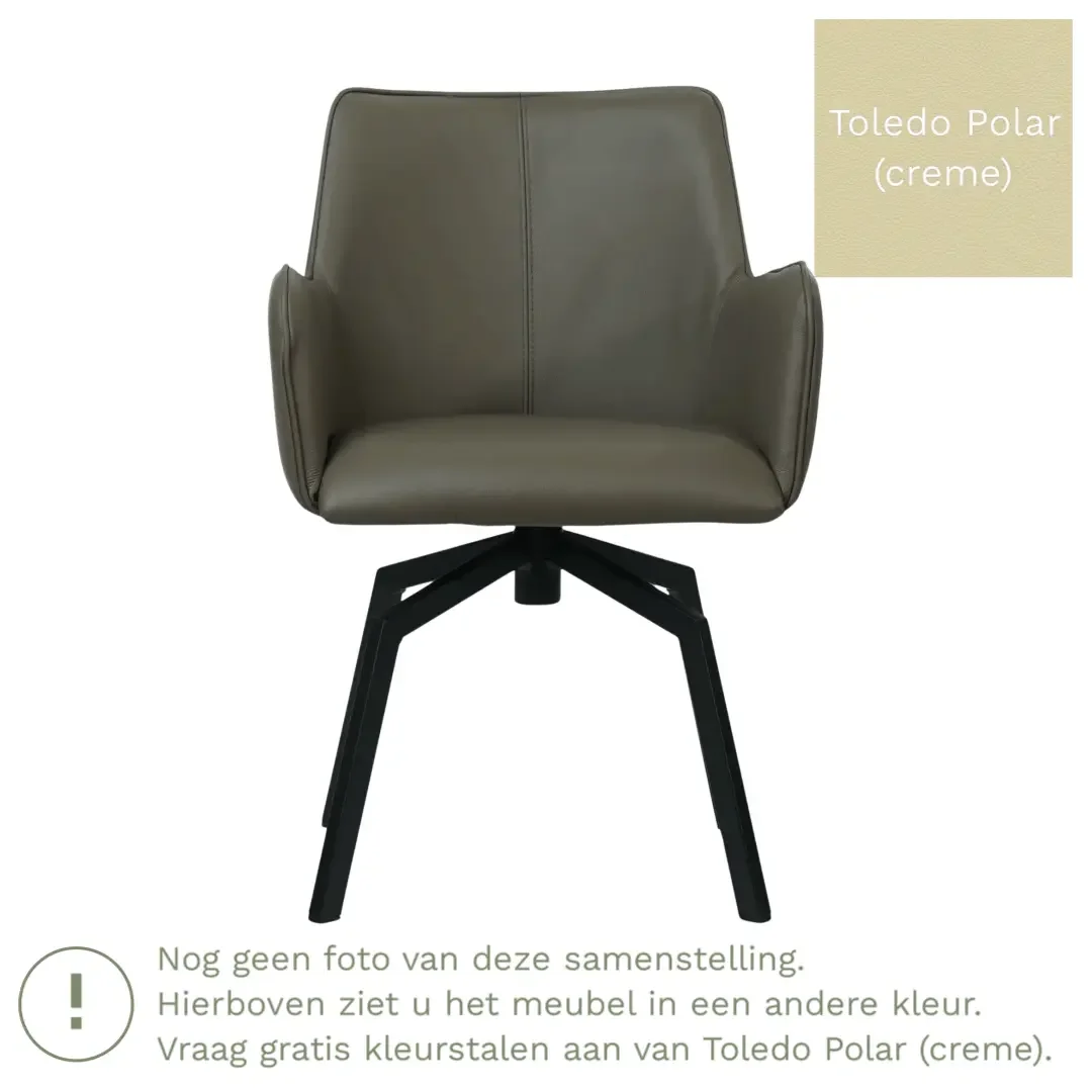 afbeelding van Leren draaibare eetkamerstoel Jazz - Toledo Polar (crème) - Spinpoot staal vierkant zwart